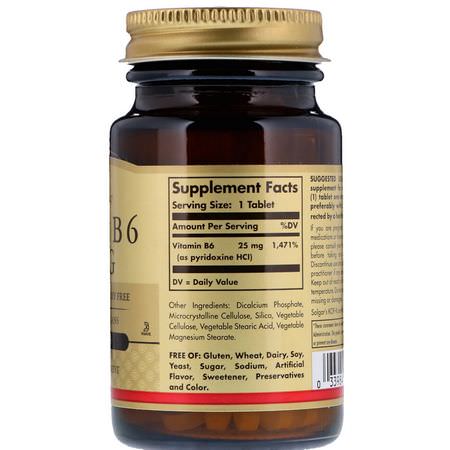 Solgar, Vitamin B6, 25 mg, 100 Tablets:B6 Pyridoxine,فيتامين B