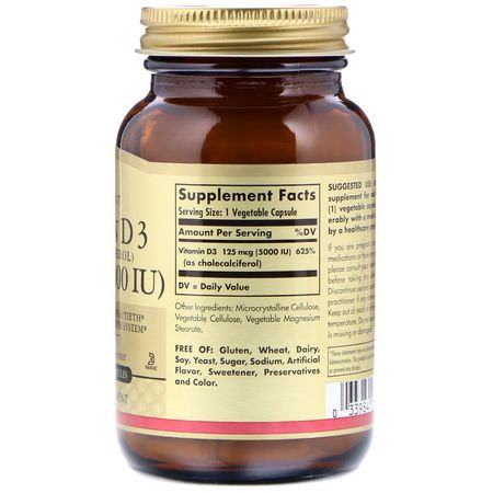 Solgar, Vitamin D3 (Cholecalciferol), 125 mcg (5000 IU), 120 Vegetable Capsules:D3 Cholecalciferol, فيتامين D