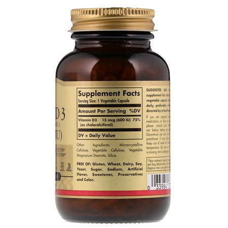 Solgar, Vitamin D3 (Cholecalciferol), 15 mcg (600 IU), 120 Vegetable Capsules:D3 Cholecalciferol, فيتامين D