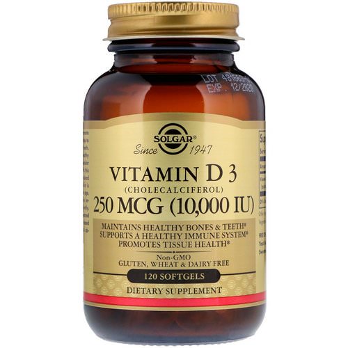 Solgar, Vitamin D3 (Cholecalciferol), 250 mcg, 10,000 IU, 120 Softgels فوائد