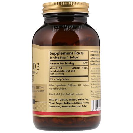 Solgar, Vitamin D3 (Cholecalciferol), 400 IU, 250 Softgels:D3 Cholecalciferol, فيتامين D