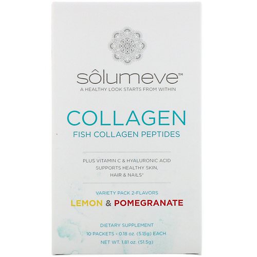 Solumeve, Collagen Peptides Plus Vitamin C & Hyaluronic Acid, Variety Pack, Lemon and Pomegranate, 10 Packets, 0.18 oz (5.15 g) Each فوائد