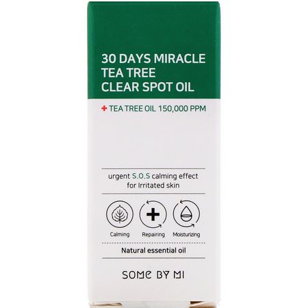 Some By Mi, 30 Days Miracle Tea Tree Clear Spot Oil, 10 ml:م,اضيع زيت زيت شجرة الشاي,زي,ت التدليك