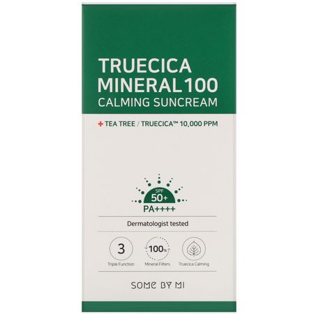 Some By Mi, Truecica Mineral 100 Calming Suncream, SPF 50+ PA++++, 1.69 fl oz (50 ml):,اقية من الشمس, K-جمال