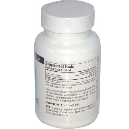 Source Naturals, Acetyl L-Carnitine, 500 mg, 60 Tablets:Acetyl L-Carnitine, الأحماض الأمينية