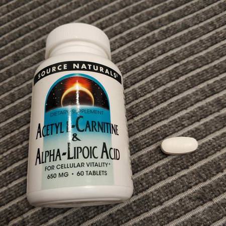 Source Naturals, Acetyl L-Carnitine & Alpha-Lipoic Acid, 650 mg, 120 Tablets:حمض ألفا ليب,يك, مضادات الأكسدة