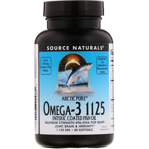 Source Naturals, Arctic Pure, Omega-3 1125 Enteric Coated Fish Oil, 1,125 mg, 60 Softgels فوائد