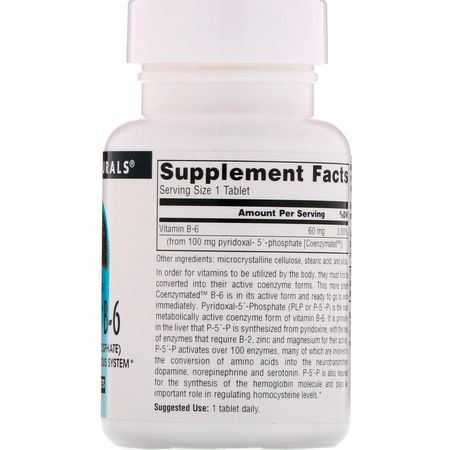 Source Naturals, Coenzymated B-6, 100 mg, 60 Tablets:B6 Pyridoxine,فيتامين B