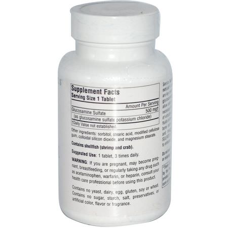 Source Naturals, Glucosamine Sulfate, Sodium Free, 500 mg, 120 Tablets:الجل,ك,زامين, المفصل