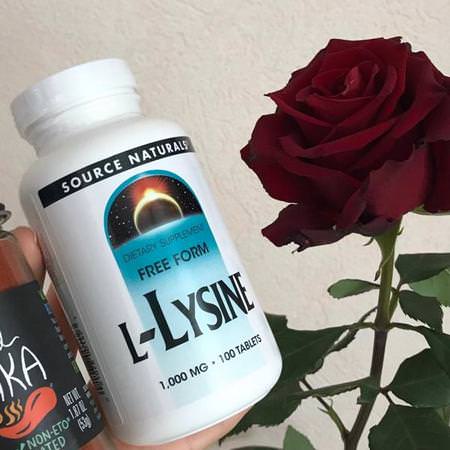 Source Naturals, L-Lysine, 1,000 mg, 100 Tablets:أنفلونزا, سعال