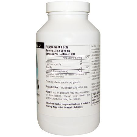 Source Naturals, Lecithin, 1,200 mg, 200 Softgels:الليسيثين, المكملات الغذائية