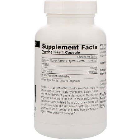 Source Naturals, Lutein, 20 mg, 120 Capsules:زياكسانثين, ل,تين