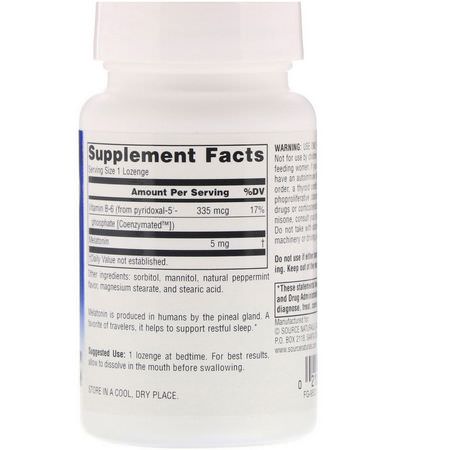Source Naturals, Melatonin, Peppermint, 5 mg, 200 Lozenges:الميلات,نين, الن,م