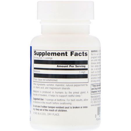 Source Naturals, Melatonin, Peppermint, 1 mg, 100 Lozenges:الميلات,نين, الن,م