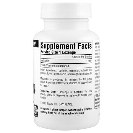 Source Naturals, Melatonin, Peppermint, 1 mg, 300 Lozenge:الميلات,نين, الن,م