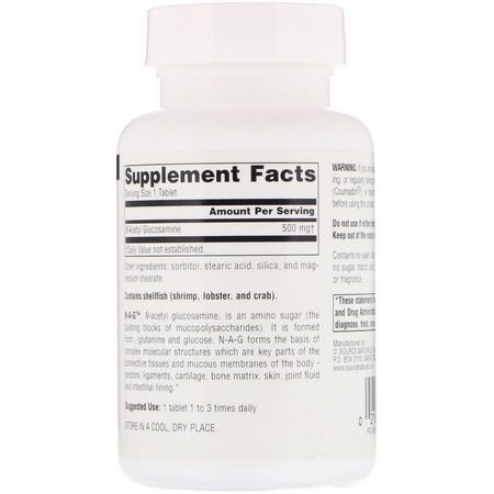 Source Naturals, N-A-G, 500 mg, 120 Tablets:N-Acetyl Glucosamine,الأحماض الأمينية