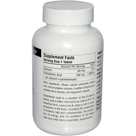 Source Naturals, Pantothenic Acid, 100 mg, 250 Tablets:فيتامين ب, الفيتامينات
