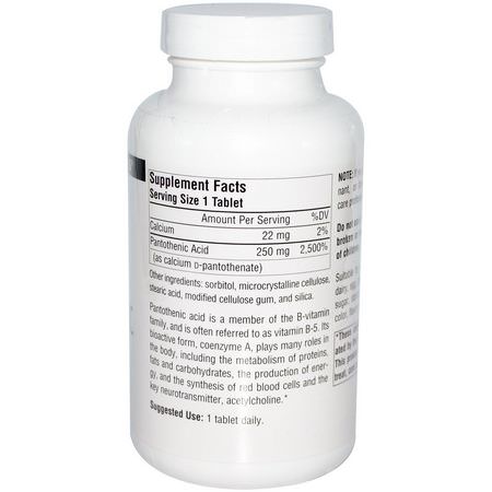 Source Naturals, Pantothenic Acid, 250 mg, 250 Tablets:فيتامين ب, الفيتامينات