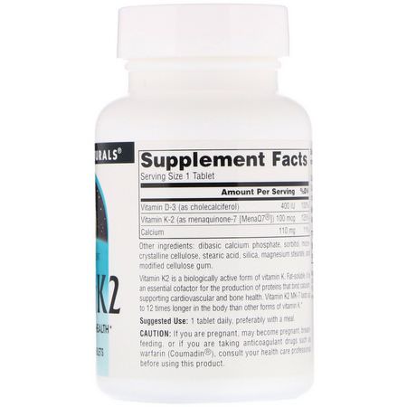 Source Naturals, Vitamin K2, 100 mcg, 60 Tablets:فيتامين K, الفيتامينات