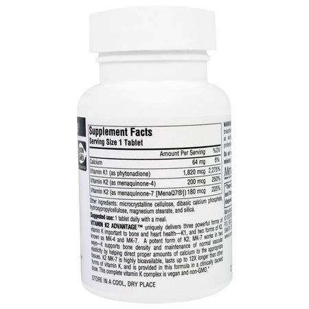 Source Naturals, Vitamin K2 Advantage, 2,200 mcg, 60 Tablets:فيتامين K, الفيتامينات