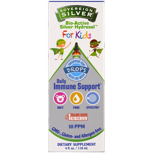 Sovereign Silver, Bio-Active Silver Hydrosol, For Kids, Daily Immune Support Drops, 4 fl oz (118 ml) فوائد