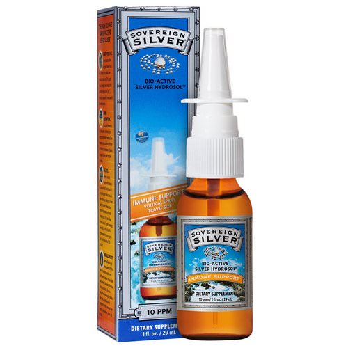 Sovereign Silver, Bio-Active Silver Hydrosol, Immune Support, Vertical Spray, 10 ppm, 1 fl oz (29 ml) فوائد