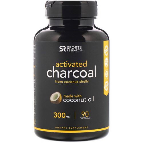 Sports Research, Activated Charcoal From Coconut Shells, 300 mg, 90 Softgels فوائد