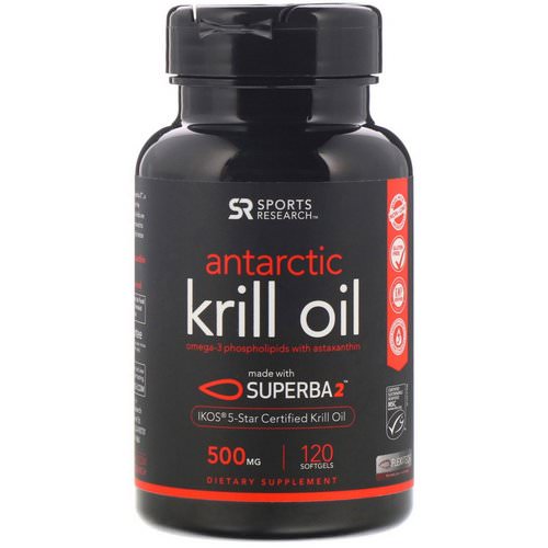 Sports Research, Antarctic Krill Oil with Astaxanthin, 500 mg, 120 Softgels فوائد