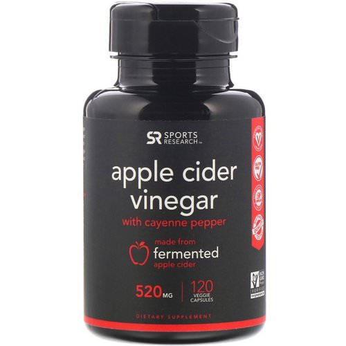 Sports Research, Apple Cider Vinegar with Cayenne Pepper, 520 mg, 120 Veggie Capsules فوائد