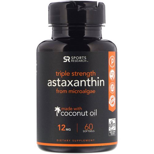 Sports Research, Astaxanthin Made With Coconut Oil, Triple Strength, 12 mg, 60 Softgels فوائد