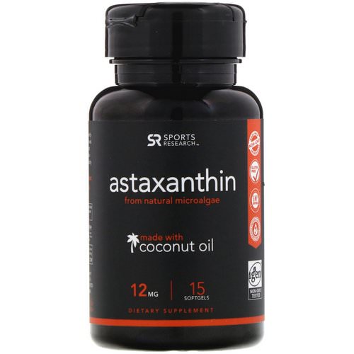 Sports Research, Astaxanthin with Coconut Oil, 12 mg, 15 Softgels فوائد