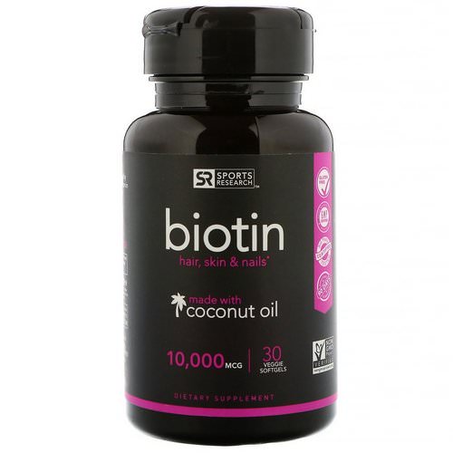 Sports Research, Biotin with Coconut Oil, 10,000 mcg, 30 Veggie Softgels فوائد