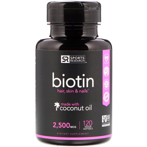 Sports Research, Biotin with Coconut Oil, 2,500 mcg, 120 Veggie Softgels فوائد