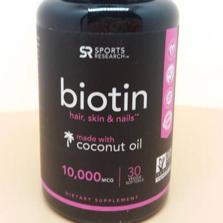 Sports Research, Biotin with Coconut Oil, 10,000 mcg, 120 Veggie Softgels