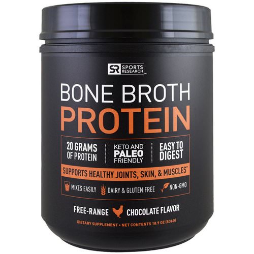 Sports Research, Bone Broth Protein, Chocolate, 1.18 lbs (536 g) فوائد