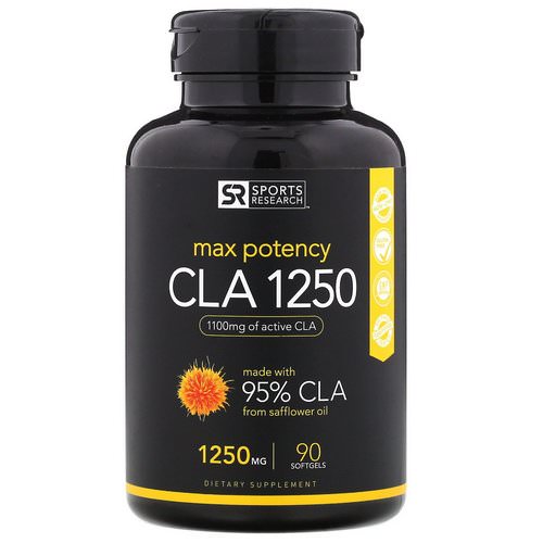 Sports Research, CLA 1250, Max Potency, 1,250 mg, 90 Softgels فوائد