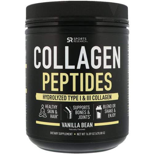 Sports Research, Collagen Peptides, Hydrolyzed Type I & III Collagen, Vanilla Bean, 16.89 oz (478.88 g) فوائد