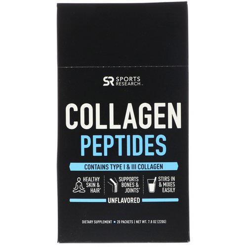 Sports Research, Collagen Peptides, Unflavored, 20 Packets, (11 g) Each فوائد