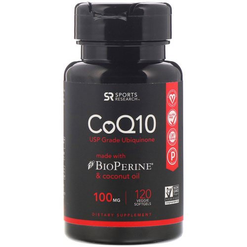 Sports Research, CoQ10 with BioPerine & Coconut Oil, 100 mg, 120 Veggie Softgels فوائد