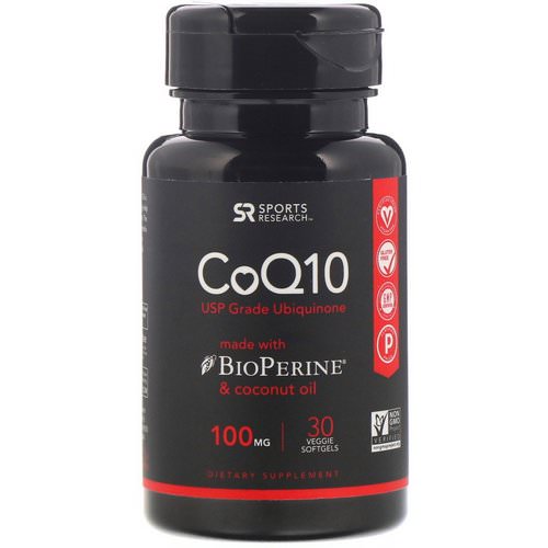 Sports Research, CoQ10 with BioPerine & Coconut Oil, 100 mg, 30 Veggie Softgels فوائد
