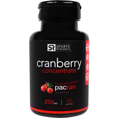 Sports Research, Cranberry Concentrate, 250 mg, 90 Softgels فوائد