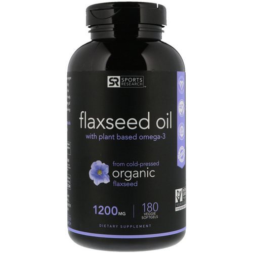 Sports Research, Flaxseed Oil with Plant Based Omega-3, 1200 mg, 180 Veggie Softgels فوائد