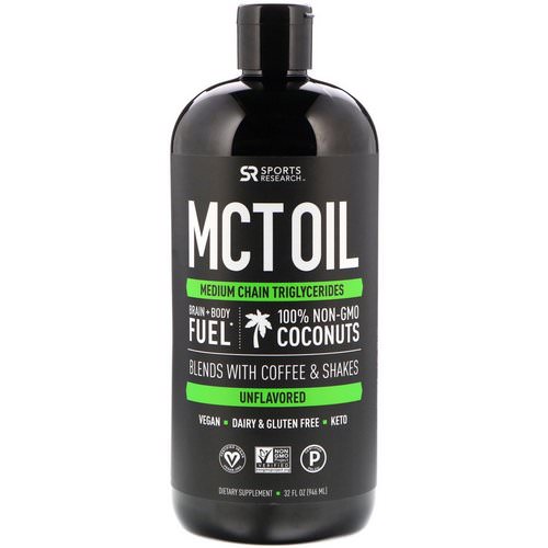 Sports Research, MCT Oil, Unflavored, 32 fl oz (946 ml) فوائد