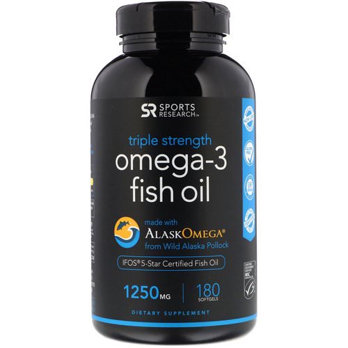 Sports Research, Omega-3 Fish Oil, Triple Strength, 1250 mg, 180 Softgels فوائد