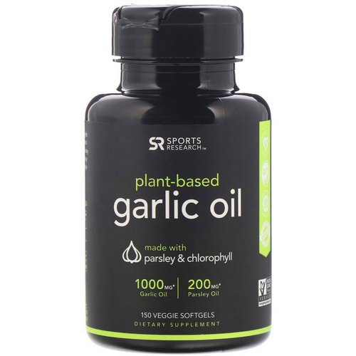 Sports Research, Plant-Based, Garlic Oil with Parsley & Chlorophyll, 150 Veggie Softgels فوائد