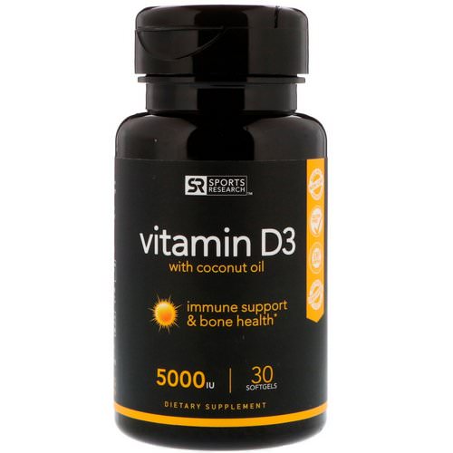 Sports Research, Vitamin D3 with Coconut Oil, 125 mcg (5000 IU), 30 Softgels فوائد
