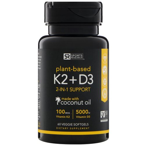 Sports Research, Vitamin K2 + D3, 100 mcg/5000 IU, 60 Veggie Softgels فوائد