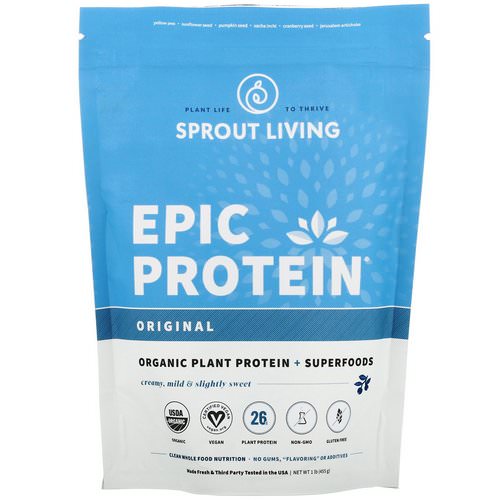 Sprout Living, Epic Plant Protein Plus Superfoods, Original, 1 lb (455 g) فوائد