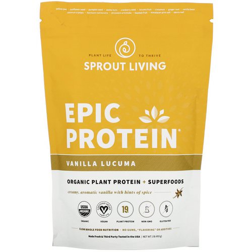 Sprout Living, Epic Protein, Vanilla Lucuma, 1 lb (455 g) فوائد
