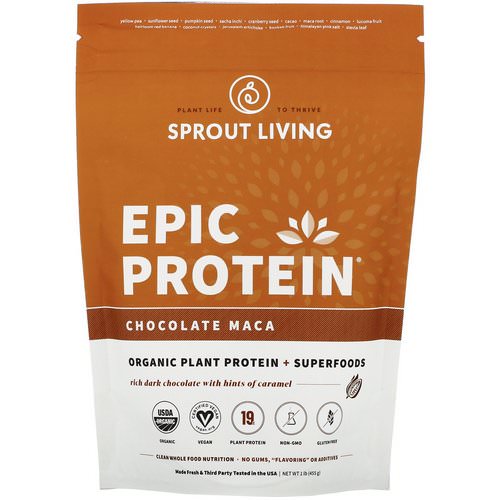 Sprout Living, Epic Protein, Chocolate Maca, 1 lb (455 g) فوائد